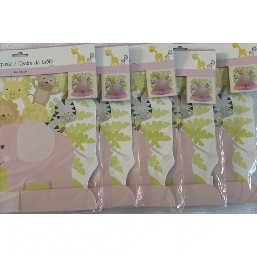 5 Pcs Pink‎ Floral Elephant Honeycomb Centerpieces It'S a Girl Baby Shower Party